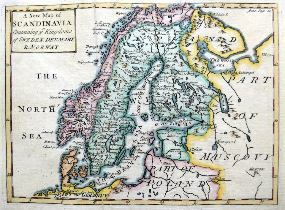 SCANDINAVIA SWEDEN NORWAY BY JOHN SENEX C1740  GENUINE ANTIQUE ENGRAVED MAP - Image 1 of 1