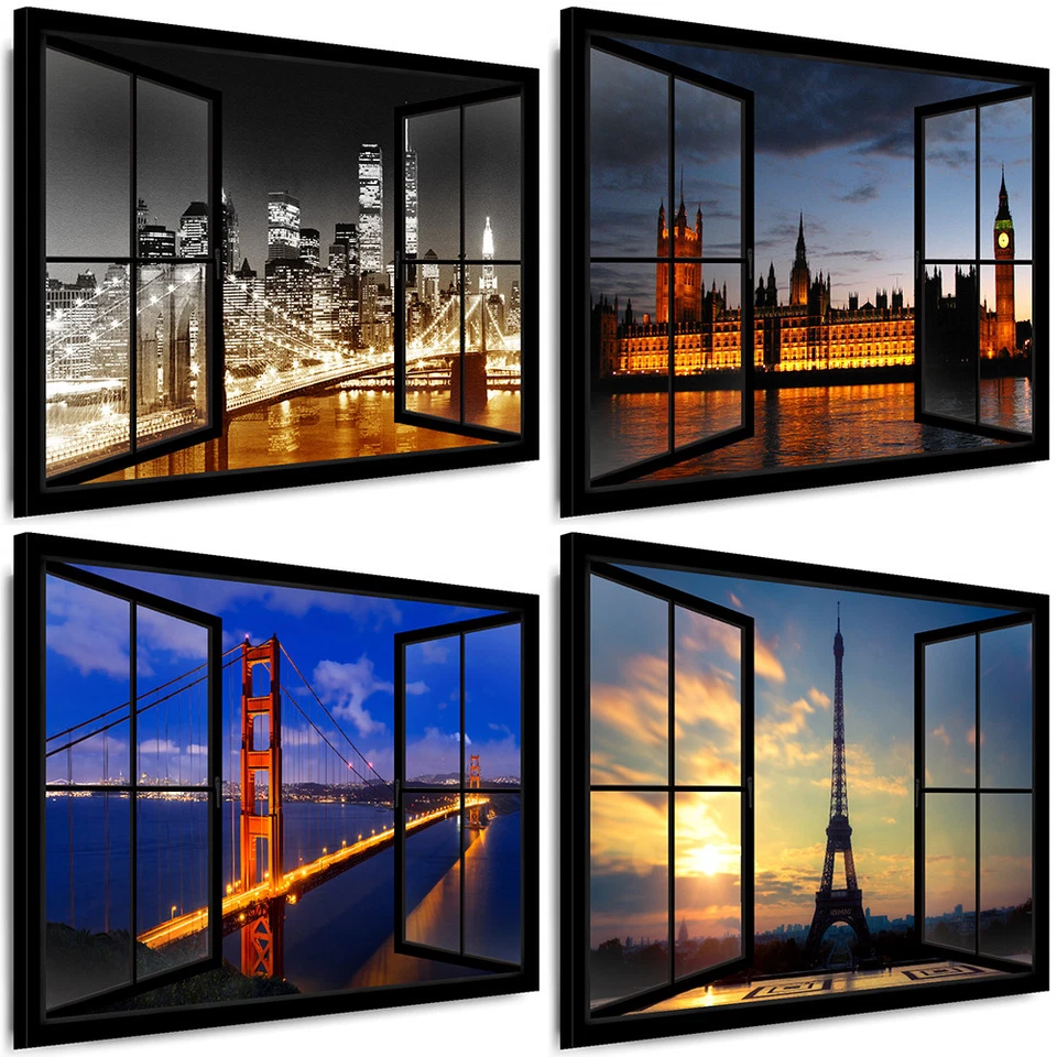 WANDBILDER STäDTE BILDER SKYLINE LEINWAND FERTIG GERAHMT DEKO IDEEN FENSTERBLICK - Bild 1 von 2