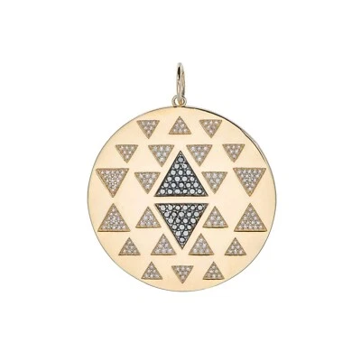 Ciondolo a disco triangolo fatto a mano in argento 925 con diamante singolo c... - Immagine 1 di 2