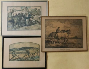 Acke Åslund, 3 original Lithographien, Pferde Schweden Bauern, signiert gerahmt - Bild 1 von 12