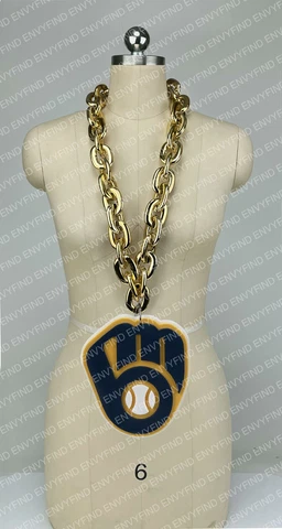 New MLB Milwaukee Brewers Jumbo Big GOLD Fan Chain Necklace Foam MI USA Cover