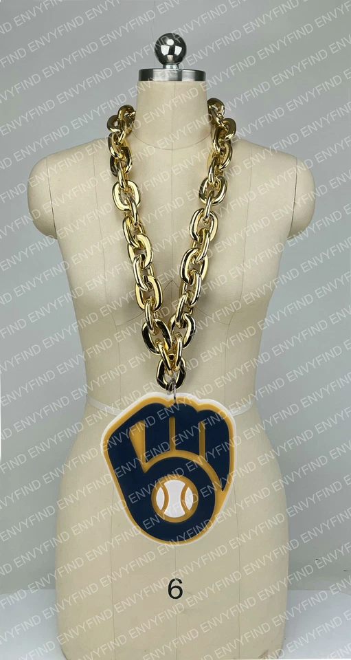 New MLB Milwaukee Brewers Jumbo Big GOLD Fan Chain Necklace Foam MI USA - Image 1 of 3