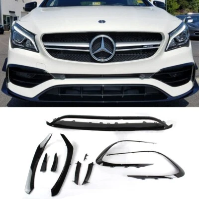 Painted Black For Mercedes BENZ CLA W117 Sport Front Bumper Lip+ Flaps Splitter Foto 1 de 4