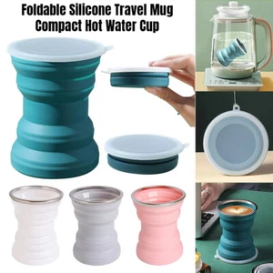 Portable Silicone Collapsible Cup with Lid Travel Coffee Mug Heat Resistant F - Picture 1 of 25