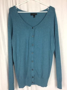 Lane Bryant Sweater Blue Cardigan Rayon Blend Size 14-16 Scoop Neck - Picture 1 of 7