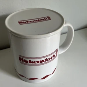Vintage Birkenstock White Red Mug Lid Coaster Taiwan Sandals Shoes Advertising - Picture 1 of 9