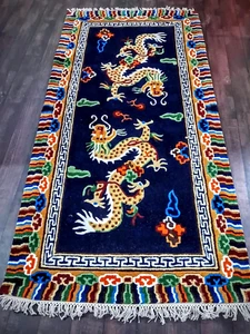 Antique Tibetan Dragon Wool Rug 3x6 ft Handmade Vintage Multicolor Runner Rugs - Picture 1 of 1