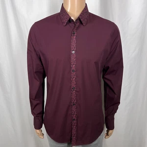 Express Men's Medium Red/Purple Floral Extra Slim Long Sleeve Button-Up Shirt - Picture 1 of 8