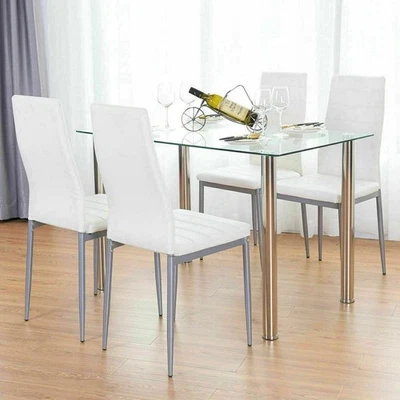 5 Piece Dining Set Table and Chairs Glass Top Dinette for Small Space Kitchen - Image 1 of 4