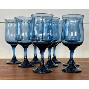 Copa de agua Tulip Dusky Blue de Libbey Glass Company descontinuada 1974-Juego de 8 - Imagen 1 de 18