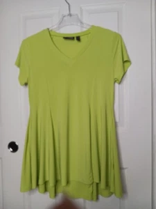 Attitudes Shirt Womens Med Blouse Top Flare Pockets Tunic SHORT Sleeve lime Gree - Picture 1 of 10