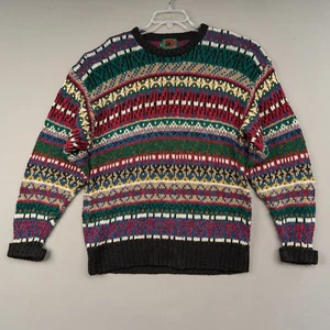 Vintage BOSTON TRADERS Sweater Mens XL Cotton Linen Fisherman Fair Isle Heavy - Picture 1 of 8