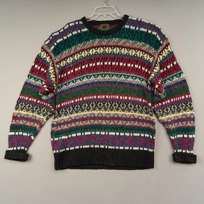 Vintage BOSTON TRADERS Sweater Mens XL Cotton Linen Fisherman Fair Isle Heavy - Image 1 of 4