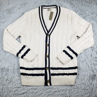 NEW J Crew Sweater Men's Small Cotton Cable Knit Cardigan Varsity Tennis Preppy - Image 1 of 4