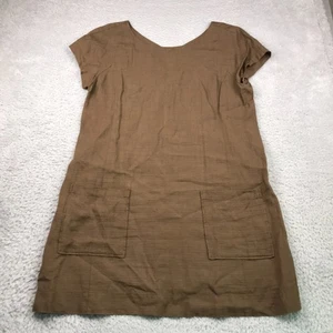 Eileen Fisher Shirt Dress Womens L Brown Linen Lagenlook Patch Pockets Tunic - Picture 1 of 7