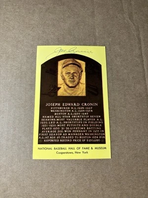 Joe Cronin JSA Coa Signed Gold Hall of Fame Plaque Autograph - Image 1 of 4