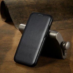 For Apple iPhone Luxury Genuine Leather Slim Magnetic Flip Case Cover - Picture 1 of 26