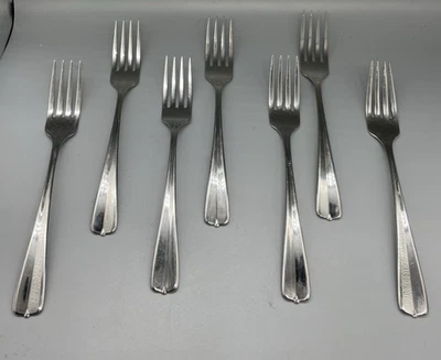 Set Of 7 Dinner Forks Gala Impulse Oneida USA Stainless Steel 7 1/4" - Image 1 of 4