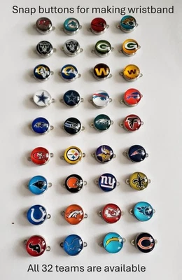 Venta Lote de 2,3,4 piezas botones a presión de equipos de fútbol americano NFL para hacer pulseras Foto 1 de 4