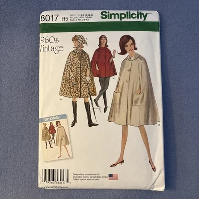 New FF Simplicity 8017 60s Vintage Reprint Cape Uncut Sewing Pattern Misses 6-14 - Image 1 of 4