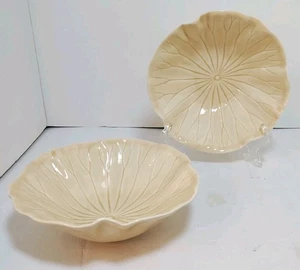 Pair Vintage Metlox Lotus Leaves Poppy Trail Tan Ivory Soup Cereal Bowl Set Of 2 - Picture 1 of 7