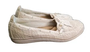 Grasshoppers Ortholite Womens Windsor Lace White Eyelet Flat Boat Shoe Size 9W - Picture 1 of 7