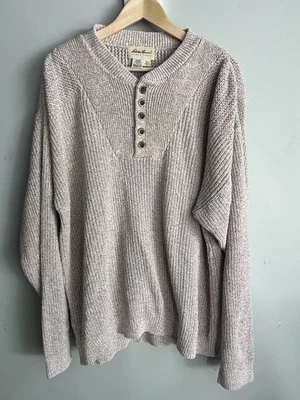 Vtg Eddie Bauer Henley 100% Cotton Knit Sweater Mens xl oatmeal USA - Image 1 of 4
