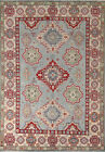 Tapis géométrique kazakh art traditionnel de la laine couleurs riches, patrimoine culturel 7x9 pieds
