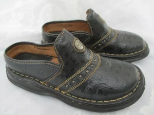 DOUBLE HH Boots WOMENS 5-5/12 BLACK LEATHER CLOGS SLIDES MULES TOOLED STUDDED - Picture 1 of 11