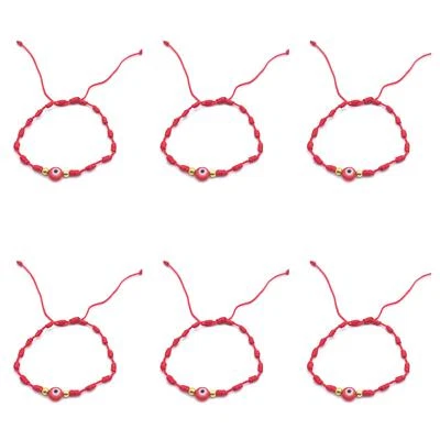 Evil Eye Red String Knot Cord Bracelet Bad Energy Protect Round Red PACK X 6 - Image 1 of 4