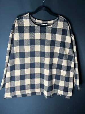 Suéter a Cuadros J. Jill Para Mujer Talla Grande Negro Tostado Tejido Pullover Manga Larga Foto 1 de 4
