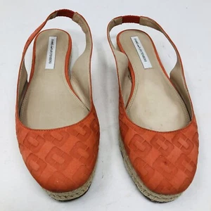 Diane Von Furstenberg Orange Leather Espadrilles Size 7M - Picture 1 of 9