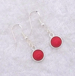 Red Howlite 8 mm Cabochon, 925 Silver Hook Earrings. Handmade In Gift Bag - Picture 1 of 4