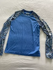 Columbia PFG Fishing Shirt WOM SZ M Tidal Blue w/ Camo Print Logo Long Sleeves - Picture 1 of 6