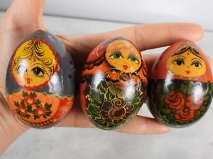 Russian Hand Painted Matryoshka Wooden Easter Egg Doll Girls - Picture 1 of 6