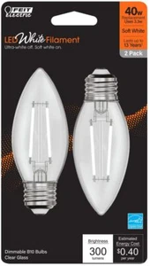 Feit LED Filament B10 E26 (Medium) Filament LED Bulb Soft White 40 Watt - Picture 1 of 3