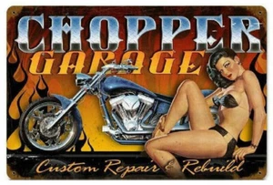 Chopper Garage Metal Enamel Sign 17X12 - Imagen 1 de 1