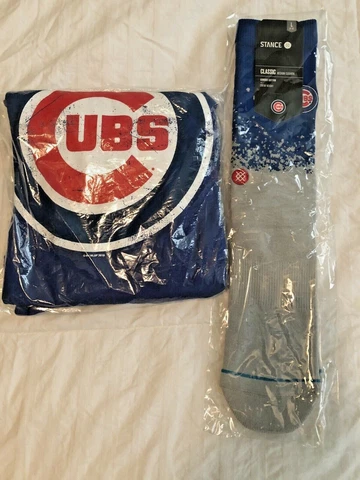 Lot of 2- Women Cubs Shirt Long Sleeve Touch Alyssa Milano, Cubs Blue Socks Sz L Cover