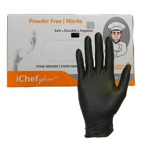ichef glove 100 Black Gloves Nitrile Powder Free for Food Service Food Handling - Picture 1 of 8