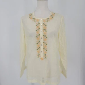 Susan Bristol gelb Blumen bestickt durchsichtig Popover Top Langarm Größe Small - Bild 1 von 9