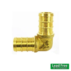 (100 pc) 1/2" PEX Elbow LEAD FREE Brass Crimp Cinch Fittings AB1953 Lead Free - Picture 1 of 3