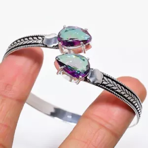 Mystic Topaz Gemstone 925 Sterling Silver Jewelry Cuff Bracelet Adjustable - Picture 1 of 1