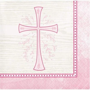 Servilletas desechables de papel de almuerzo cruz rosa religiosa - 16 unidades - Imagen 1 de 2