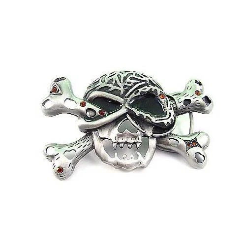 Skeleton Pirate Skull Cross Bones Tattoo Biker Rhinestone Halloween Belt Buckle - Image 1 of 1