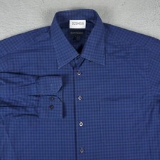 Scott Barber Shirt Mens Large Blue Plaid Casual Button Up Long Sleeve