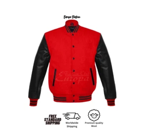 Chaqueta de béisbol universitario Letterman cuerpo de lana y mangas de cuero real - Imagen 1 de 3