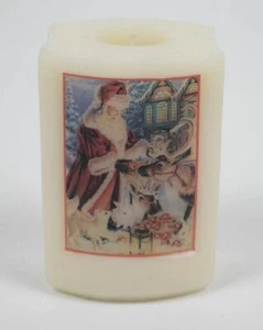 DONA GELSINGER CHRISTMAS SANTA REINDEER CANDLE GLOWING ART WHEN LIT HOLIDAY NEW - Picture 1 of 1
