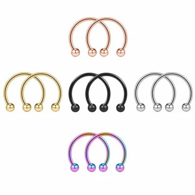 10PCS Surgical Steel Horseshoe Nose Lip Septum Eyebrow Tragus Piercing Hoop 16G - Image 1 of 4
