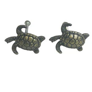 Sea Turtle Tortoise Drawer Pulls Set of 2 Brass, Bronze, Antique Gold Tone 2" - Picture 1 of 5
