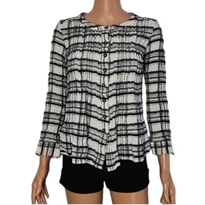 Anthropologie Plaid Black/White Long SleeveTextured Button Up Top Size 6P Small - Picture 1 of 8